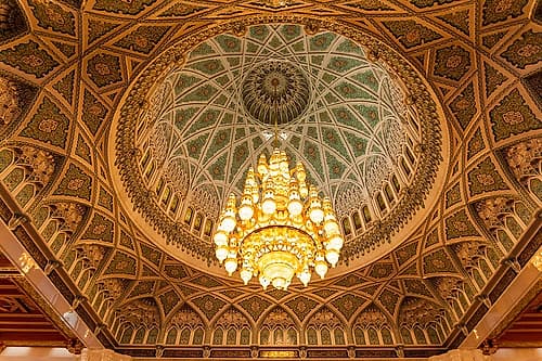 An ornate ceiling in the mens prayer room of the Sultan Qaboos Grand Mosque-Muscat-Oman Art Print